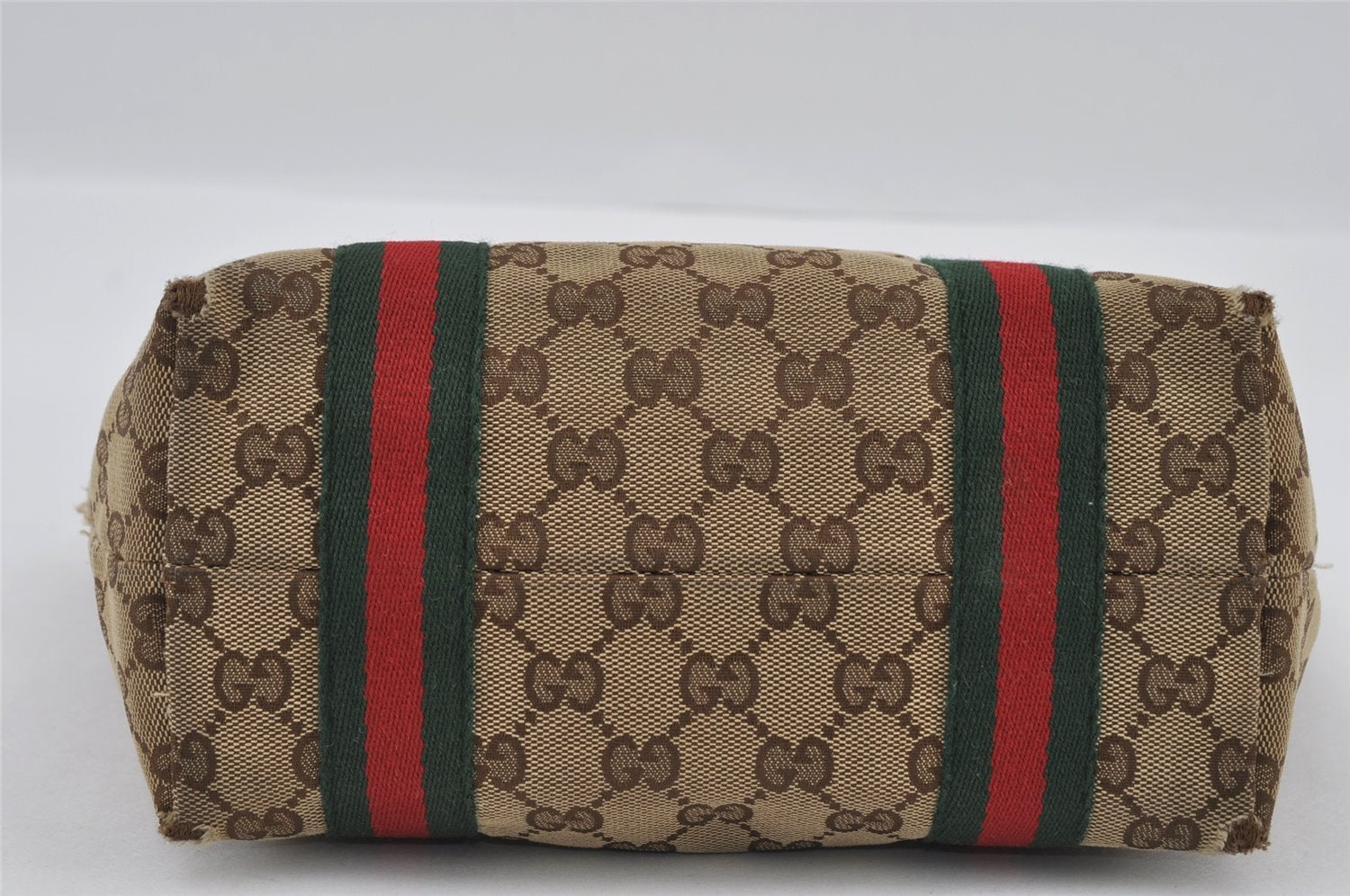 Authentic GUCCI Web Sherry Line Tote Bag GG Canvas Leather 139261 Brown 2130I