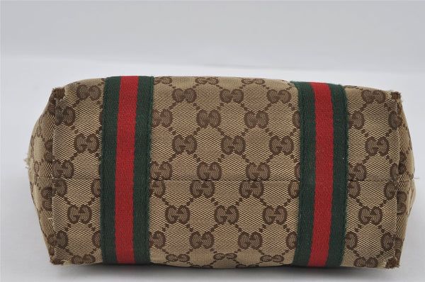 Authentic GUCCI Web Sherry Line Tote Bag GG Canvas Leather 139261 Brown 2130I