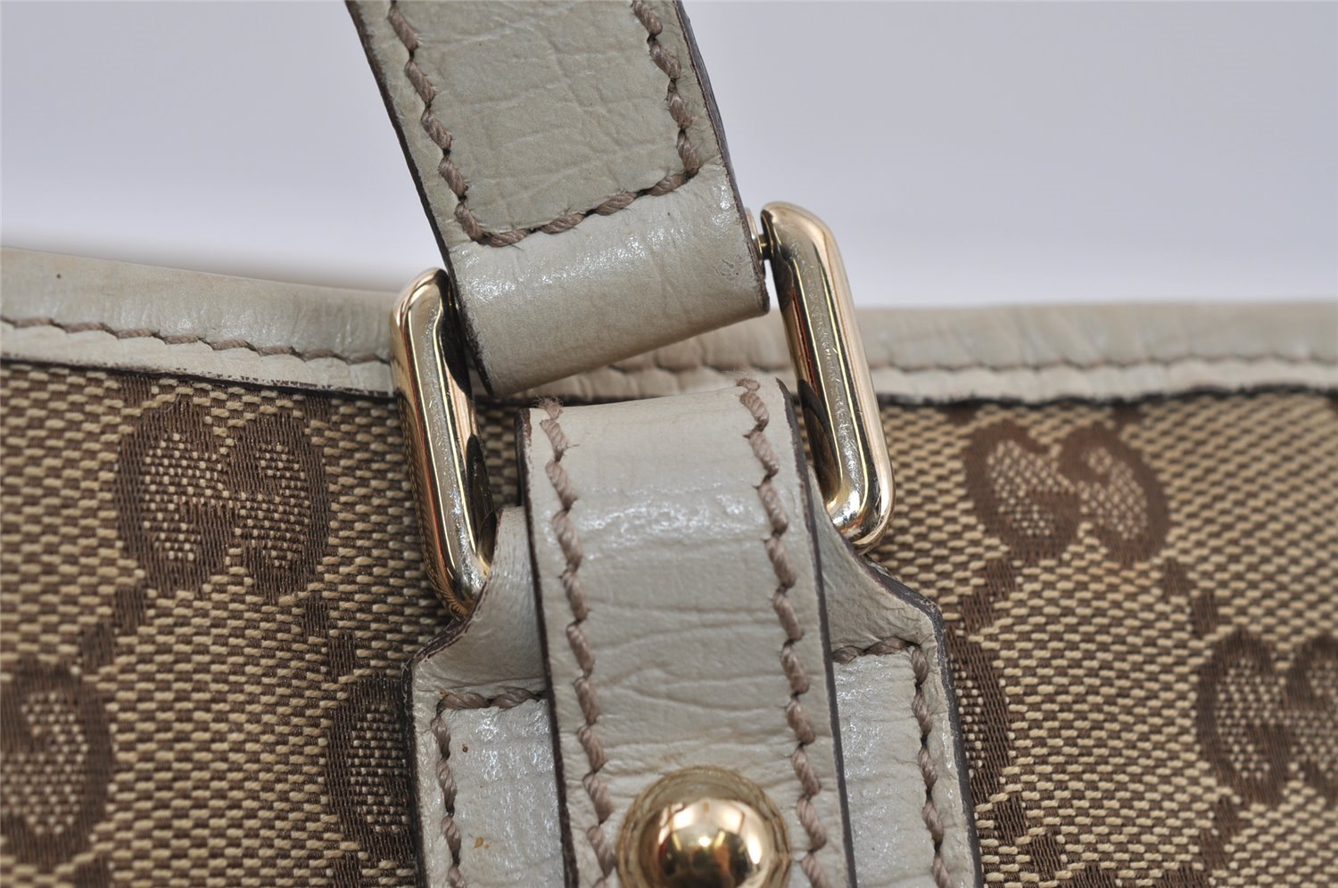 Authentic GUCCI Web Sherry Line Tote Bag GG Canvas Leather 139261 Brown 2130I