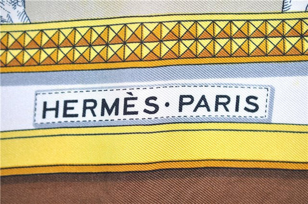 Authentic HERMES Carre 90 Scarf "GRAND APPARAT" Silk Brown 2132G