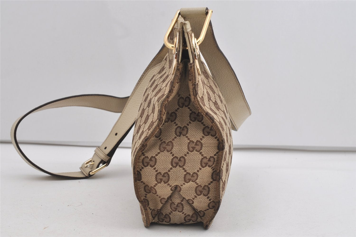 Authentic GUCCI Eclipse Shoulder Cross Bag GG Canvas Leather 120841 Brown 2135I