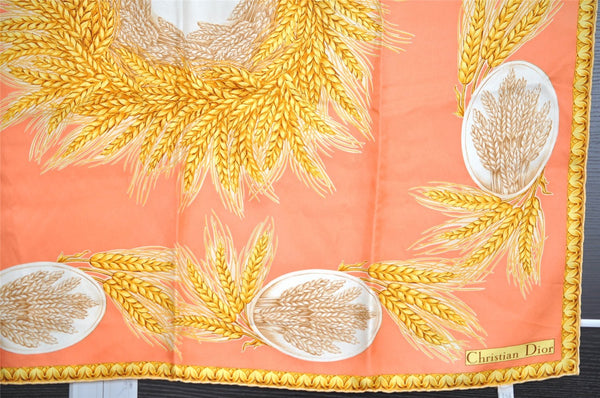 Authentic Christian Dior Scarf Wheat Motif Silk Beige Yellow 2137I