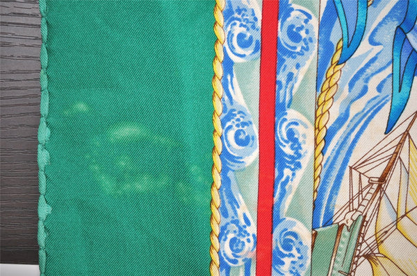 Authentic HERMES Carre 90 Scarf "vive le vent" Silk Green 2138I