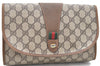 Authentic GUCCI Web Sherry Line Clutch Hand Bag Purse GG PVC Leather Brown 2139D