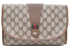 Authentic GUCCI Web Sherry Line Clutch Hand Bag Purse GG PVC Leather Brown 2139D