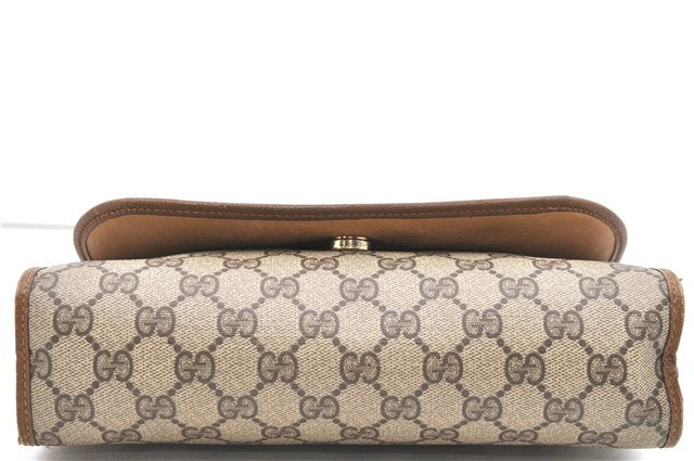 Authentic GUCCI Web Sherry Line Clutch Hand Bag Purse GG PVC Leather Brown 2139D