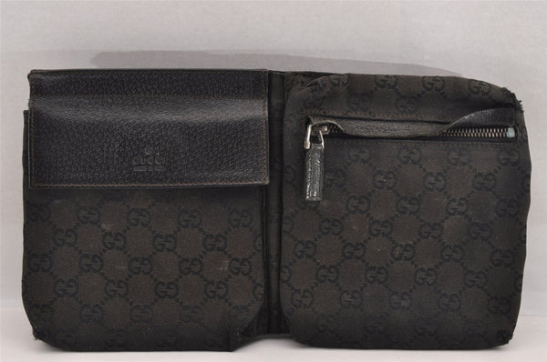 Authentic GUCCI Vintage Waist Body Bag Purse GG Canvas Leather 28566 Black 2139I