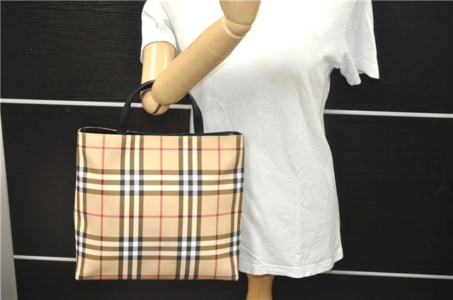 Authentic BURBERRY Nova Check PVC Leather Hand Tote Bag Beige 2140D