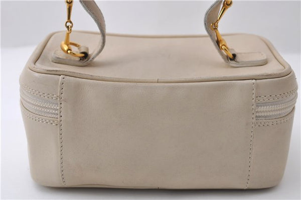 Authentic GUCCI Vintage Vanity Hand Bag Purse Leather Ivory 2143D