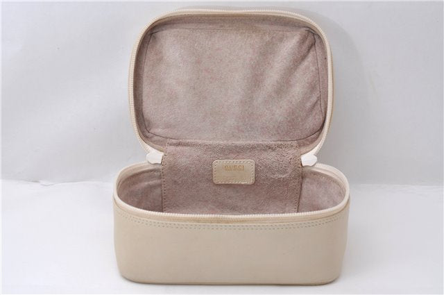 Authentic GUCCI Vintage Vanity Hand Bag Purse Leather Ivory 2143D