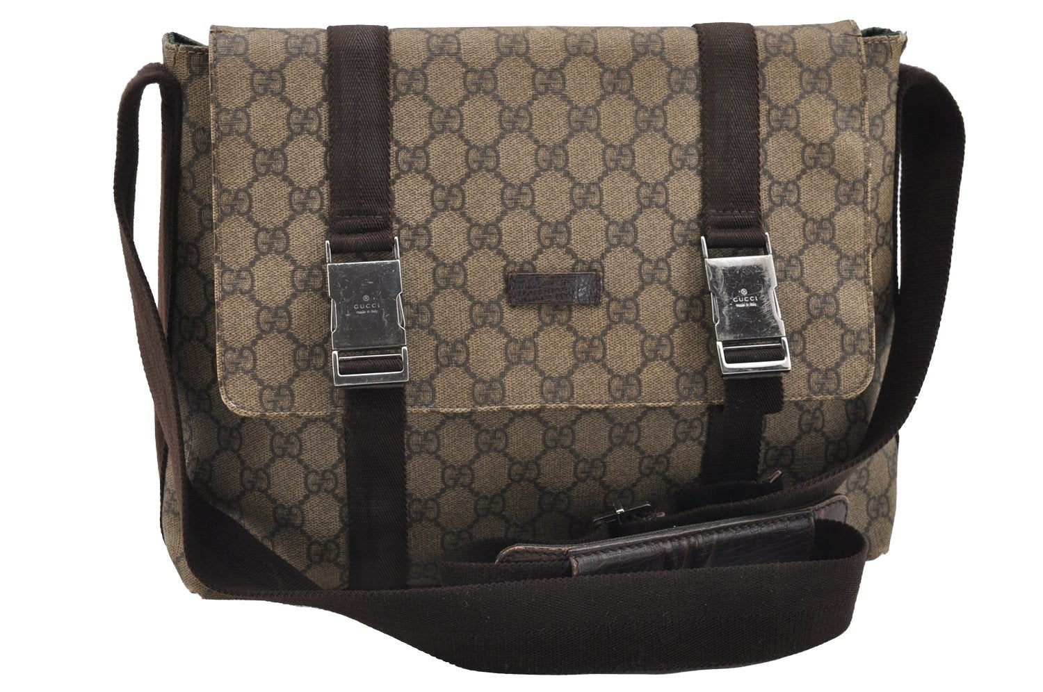 Authentic GUCCI Shoulder Cross Body Bag GG PVC Leather 122373 Brown 2143I