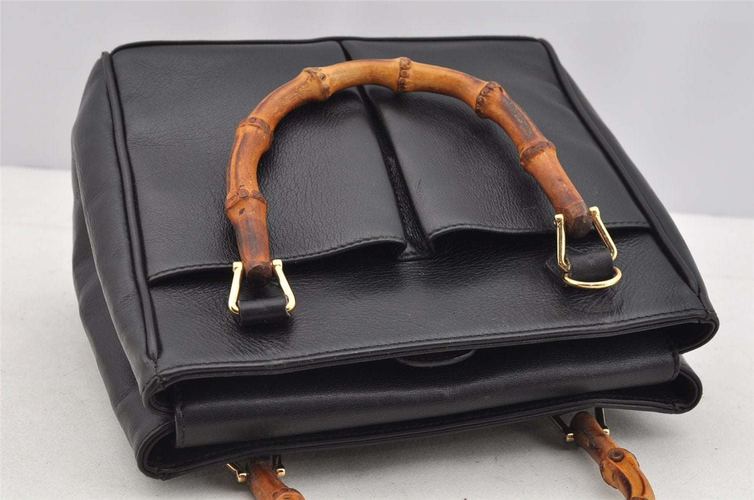 Authentic GUCCI Bamboo 2way Hand Shoulder Bag Purse Leather Black Junk 2144I