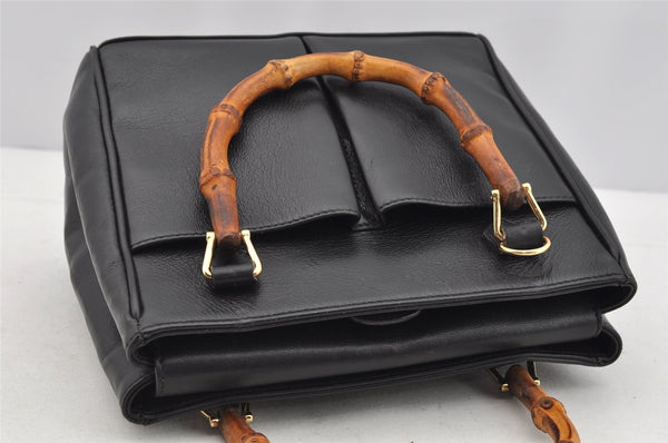 Authentic GUCCI Bamboo 2way Hand Shoulder Bag Purse Leather Black Junk 2144I