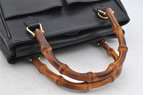 Authentic GUCCI Bamboo 2way Hand Shoulder Bag Purse Leather Black Junk 2144I