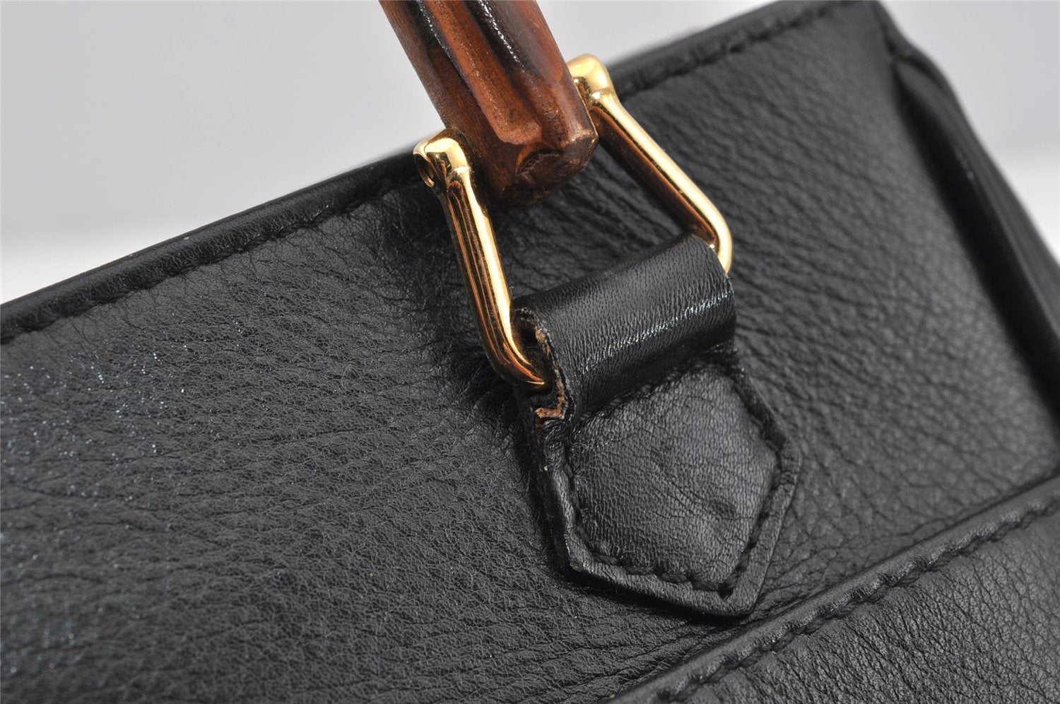 Authentic GUCCI Bamboo 2way Hand Shoulder Bag Purse Leather Black Junk 2144I