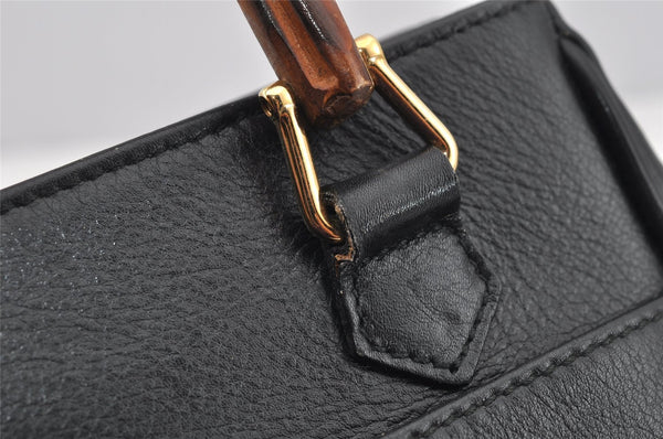 Authentic GUCCI Bamboo 2way Hand Shoulder Bag Purse Leather Black Junk 2144I