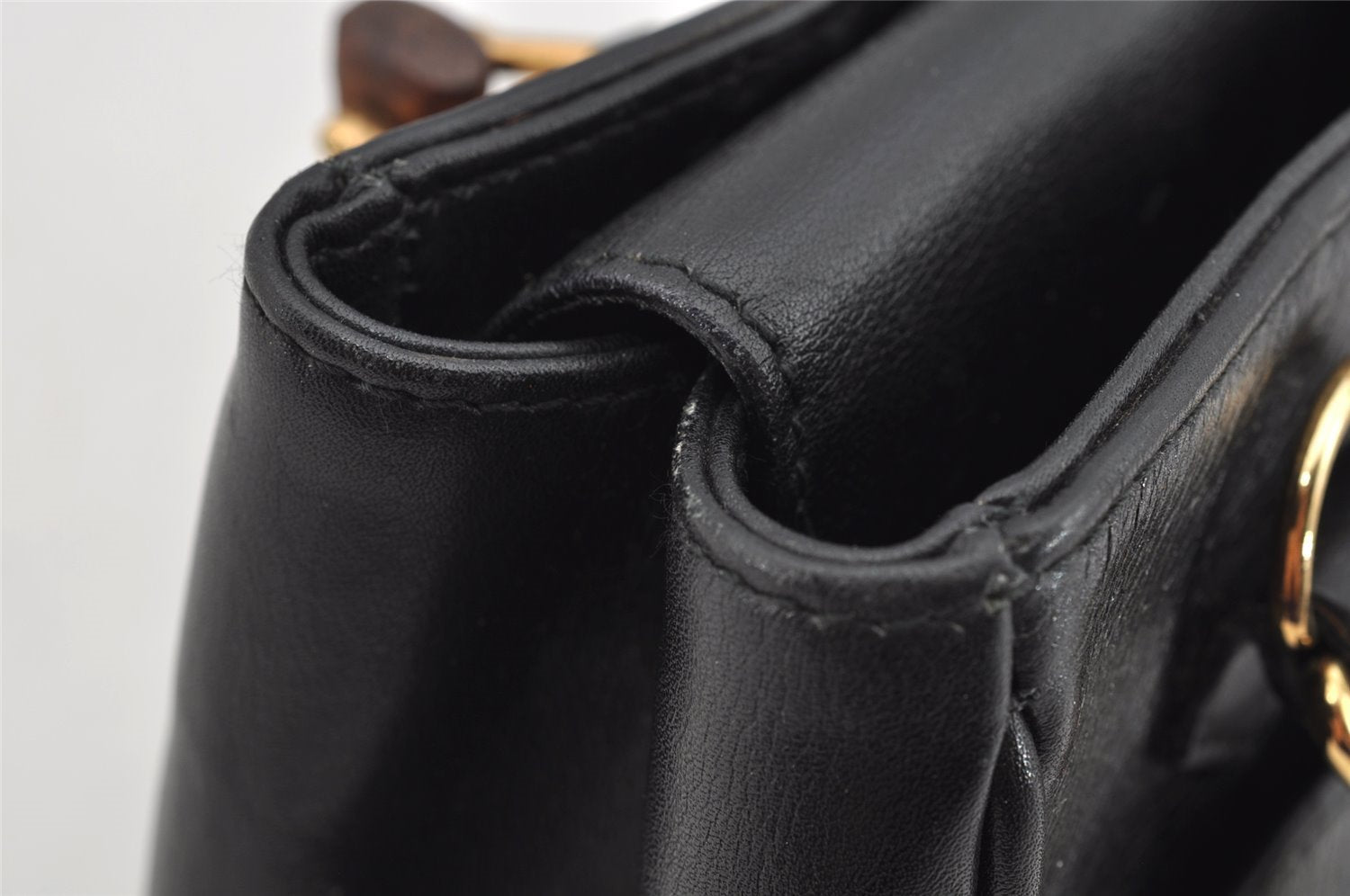 Authentic GUCCI Bamboo 2way Hand Shoulder Bag Purse Leather Black Junk 2144I