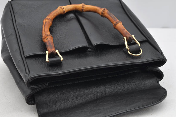 Authentic GUCCI Bamboo 2way Hand Shoulder Bag Purse Leather Black Junk 2144I