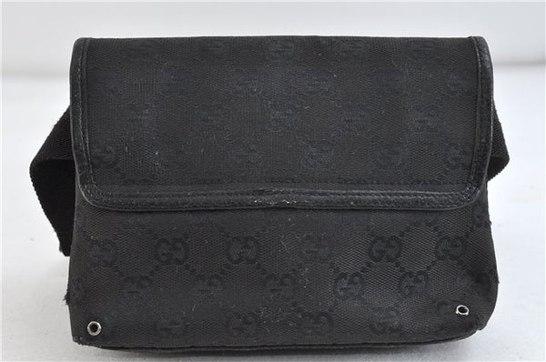 Authentic GUCCI Waist Body Bag Purse GG Canvas Leather 92543 Black 2145D