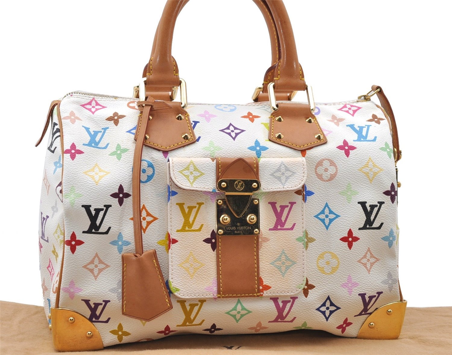 Auth Louis Vuitton Monogram Multicolor Speedy 30 Hand Bag White M92643 LV 2146D