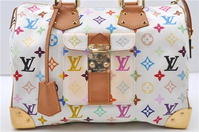 Auth Louis Vuitton Monogram Multicolor Speedy 30 Hand Bag White M92643 LV 2146D