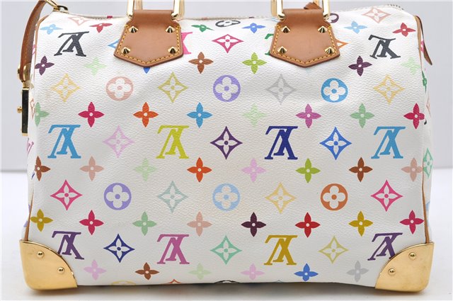 Auth Louis Vuitton Monogram Multicolor Speedy 30 Hand Bag White M92643 LV 2146D