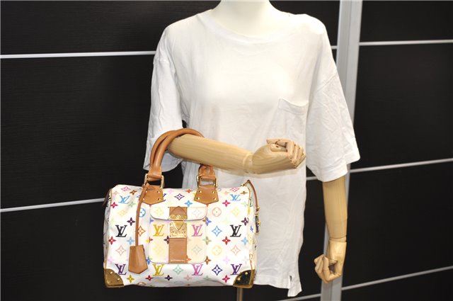 Auth Louis Vuitton Monogram Multicolor Speedy 30 Hand Bag White M92643 LV 2146D