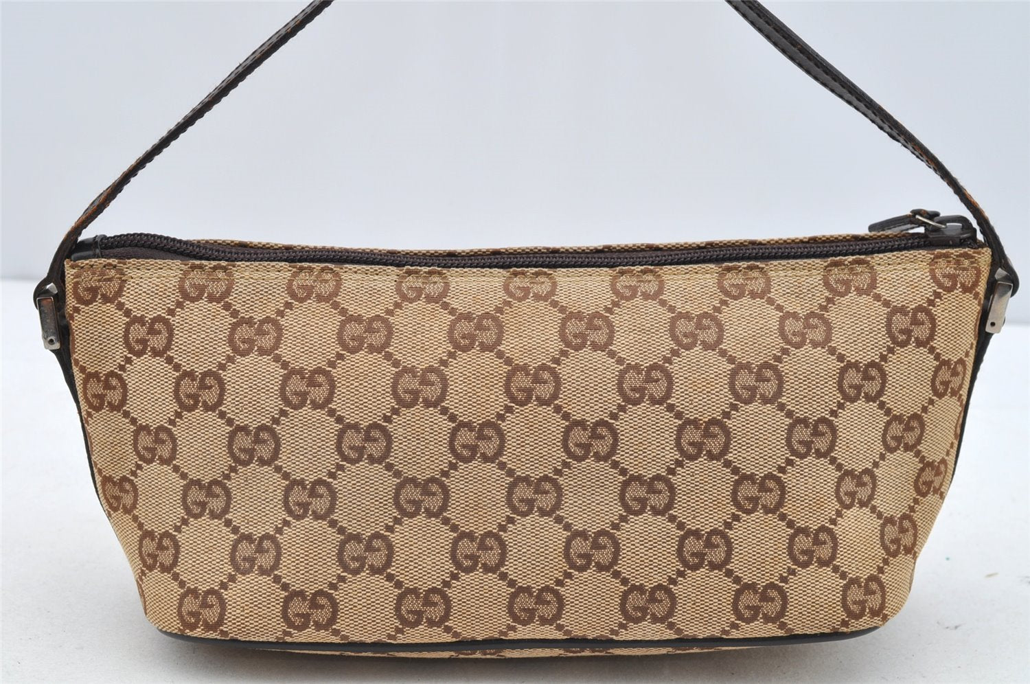 Authentic GUCCI Hand Bag Pouch Purse GG Canvas Leather 0391103 Brown 2146I