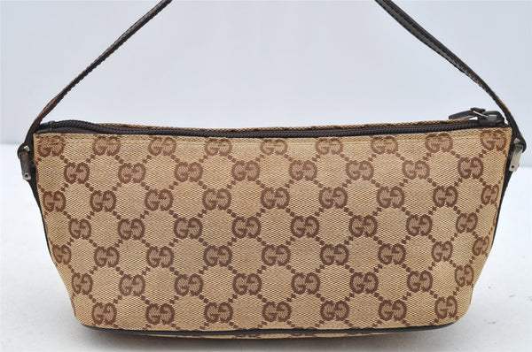Authentic GUCCI Hand Bag Pouch Purse GG Canvas Leather 0391103 Brown 2146I