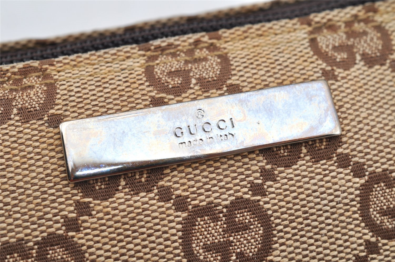 Authentic GUCCI Hand Bag Pouch Purse GG Canvas Leather 0391103 Brown 2146I