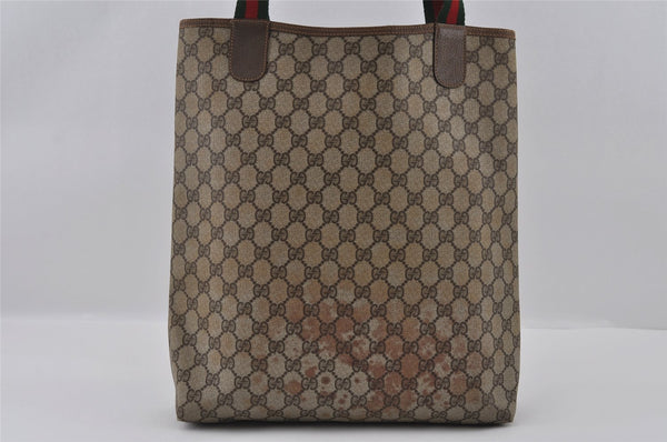 Authentic GUCCI Web Sherry Line Shoulder Tote Bag GG PVC Leather Brown 2147I