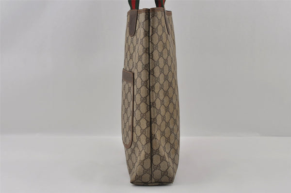 Authentic GUCCI Web Sherry Line Shoulder Tote Bag GG PVC Leather Brown 2147I