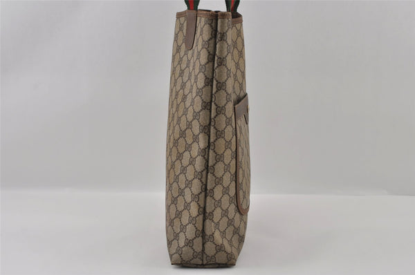 Authentic GUCCI Web Sherry Line Shoulder Tote Bag GG PVC Leather Brown 2147I