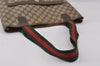 Authentic GUCCI Web Sherry Line Shoulder Tote Bag GG PVC Leather Brown 2147I