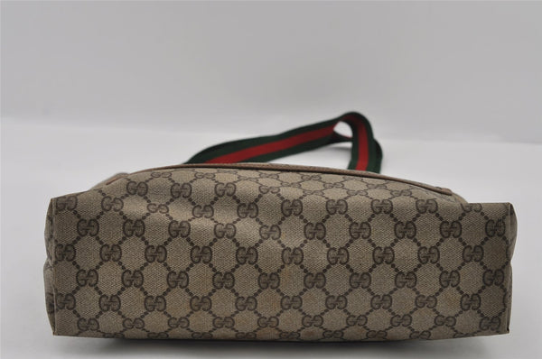 Authentic GUCCI Web Sherry Line Shoulder Tote Bag GG PVC Leather Brown 2147I