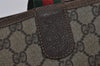 Authentic GUCCI Web Sherry Line Shoulder Tote Bag GG PVC Leather Brown 2147I