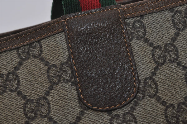 Authentic GUCCI Web Sherry Line Shoulder Tote Bag GG PVC Leather Brown 2147I