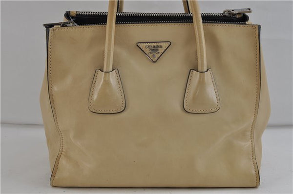 Authentic PRADA GLACE'CALF Leather 2Way Shoulder Hand Bag BN2619 Beige 2148D