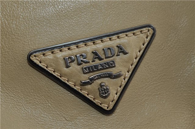 Authentic PRADA GLACE'CALF Leather 2Way Shoulder Hand Bag BN2619 Beige 2148D