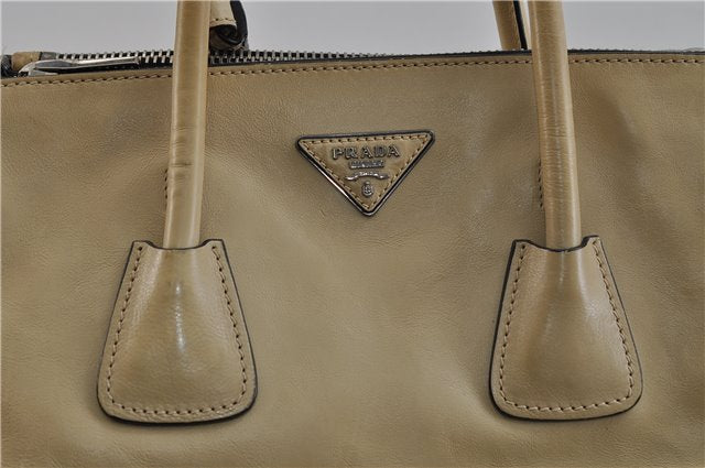 Authentic PRADA GLACE'CALF Leather 2Way Shoulder Hand Bag BN2619 Beige 2148D