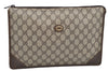 Authentic GUCCI Vintage Clutch Hand Bag Purse GG PVC Leather Brown 2149I
