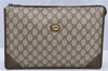 Authentic GUCCI Vintage Clutch Hand Bag Purse GG PVC Leather Brown 2149I