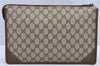 Authentic GUCCI Vintage Clutch Hand Bag Purse GG PVC Leather Brown 2149I
