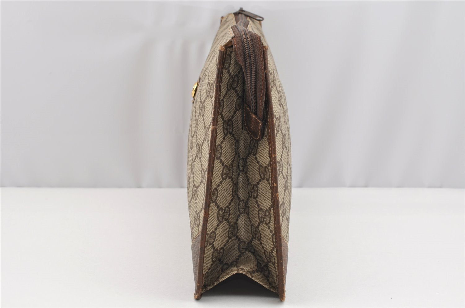 Authentic GUCCI Vintage Clutch Hand Bag Purse GG PVC Leather Brown 2149I