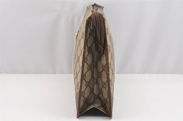 Authentic GUCCI Vintage Clutch Hand Bag Purse GG PVC Leather Brown 2149I