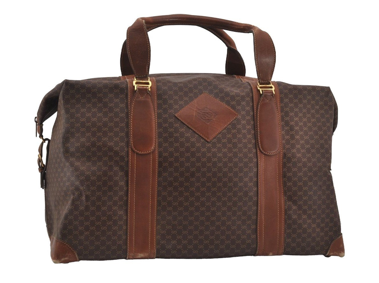 Authentic GUCCI Vintage Micro GG PVC Leather Travel Boston Hand Bag Brown 2151I