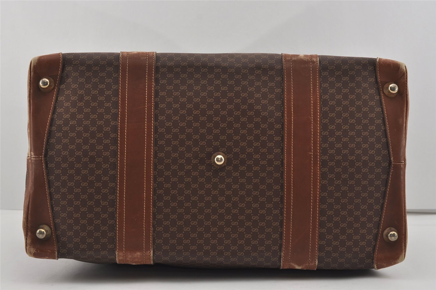 Authentic GUCCI Vintage Micro GG PVC Leather Travel Boston Hand Bag Brown 2151I