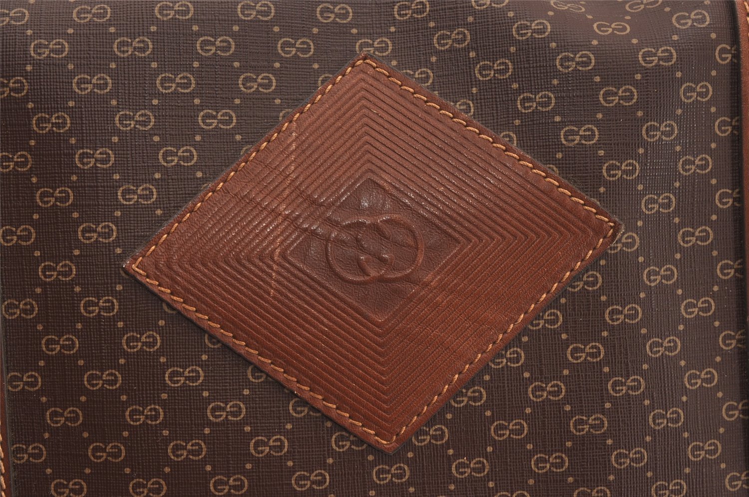 Authentic GUCCI Vintage Micro GG PVC Leather Travel Boston Hand Bag Brown 2151I