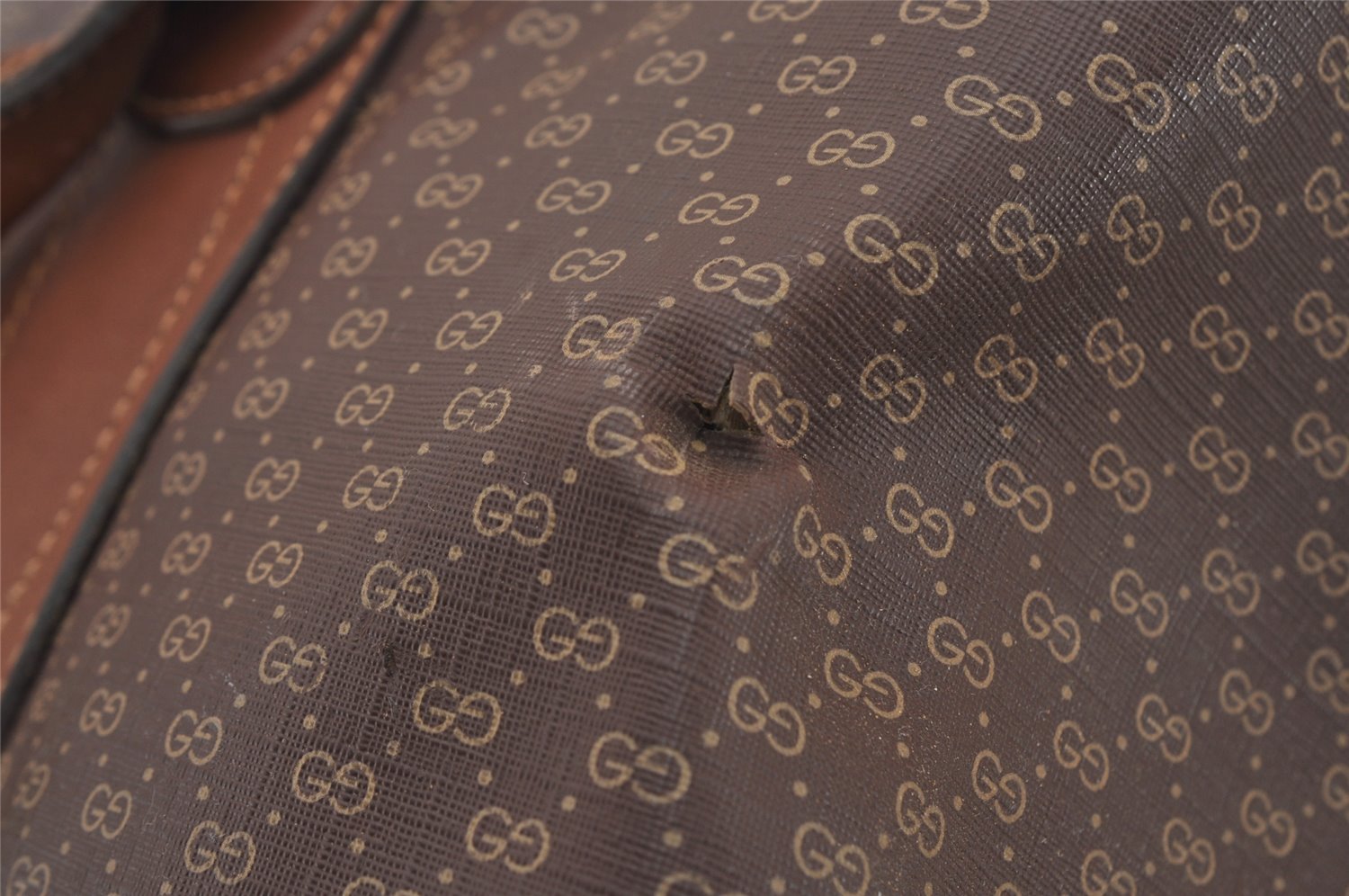 Authentic GUCCI Vintage Micro GG PVC Leather Travel Boston Hand Bag Brown 2151I