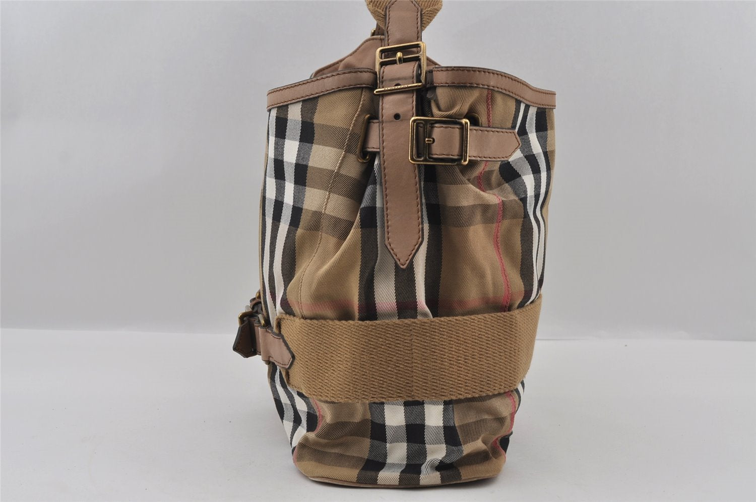 Authentic BURBERRY Nova Check Vintage Shoulder Bag Canvas Leather Beige 2154I